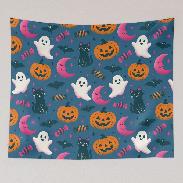 Item preview, Cute Spooky Halloween Ghost and Pumpkin Seamless Pattern designed and sold by DiNata.