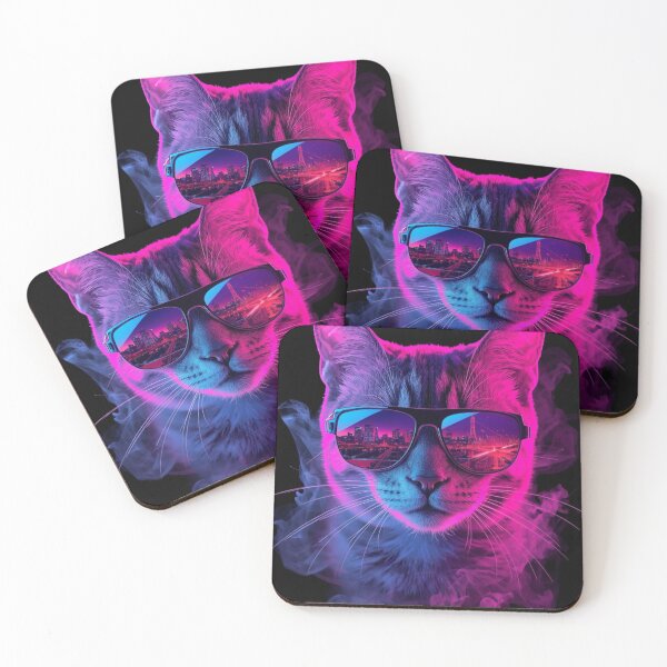 Item preview, Cool Neon Synthwave Cat with Sunglasses designed and sold by NovaPrintLab92.