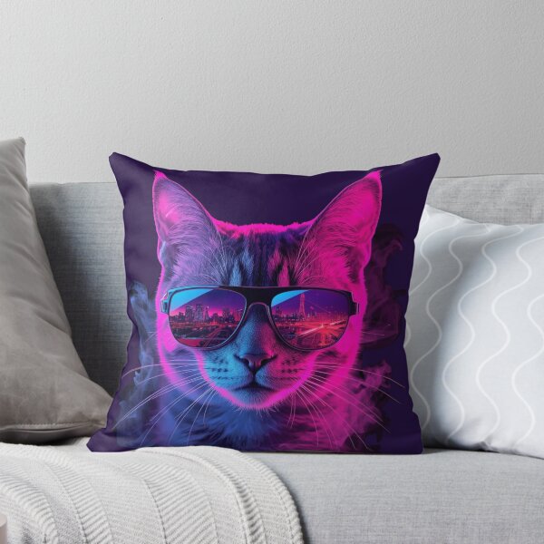 Item preview, Cool Neon Synthwave Cat with Sunglasses designed and sold by NovaPrintLab92.