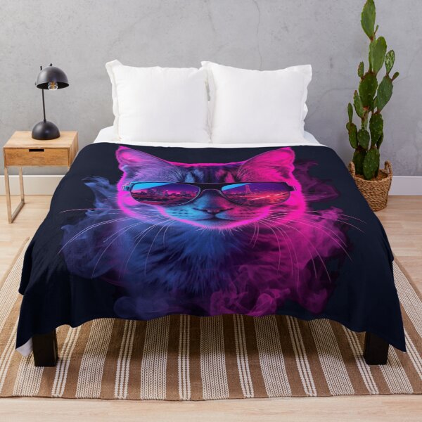 Item preview, Cool Neon Synthwave Cat with Sunglasses designed and sold by NovaPrintLab92.