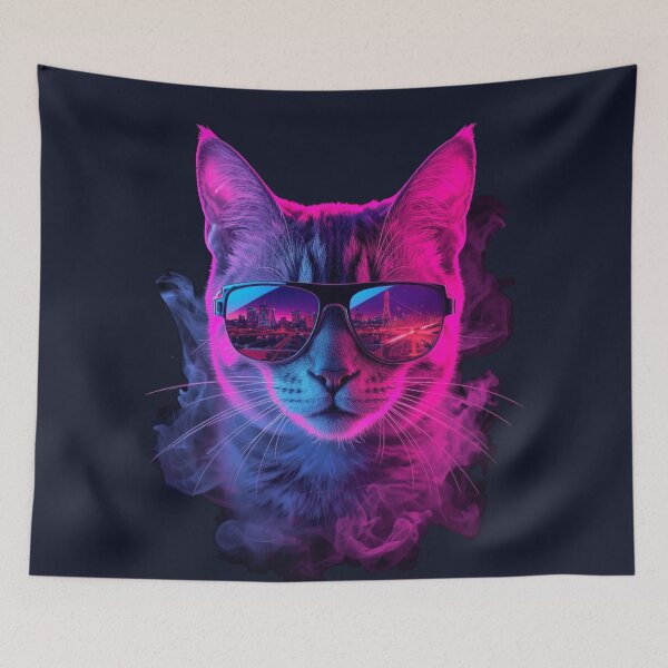 Item preview, Cool Neon Synthwave Cat with Sunglasses designed and sold by NovaPrintLab92.