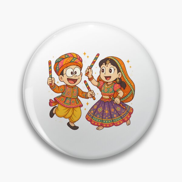 Item preview, Nobita  Shizuka Playing Garba  Navratri Cartoon Design designed and sold by keener-kizziex.