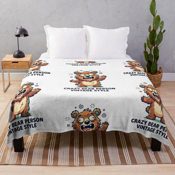 Item preview, Crazy Bear Person Vintage Style Cartoon Funny Grizzly Forest Camper Humor designed and sold by raedattia.