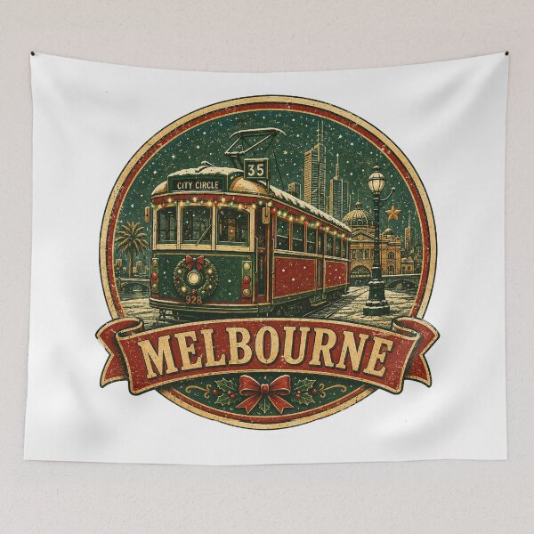 Item preview, Melbourne Christmas Tram Snow Retro Vintage Travel designed and sold by Globalcitytees.