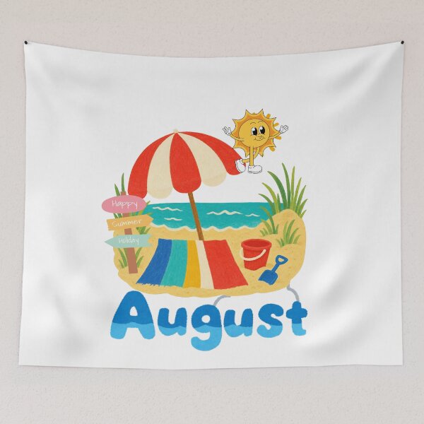 Item preview, August Summer Beach Vibes - Cute Retro Sun & Vacation Sticker designed and sold by Esraa-Arts.
