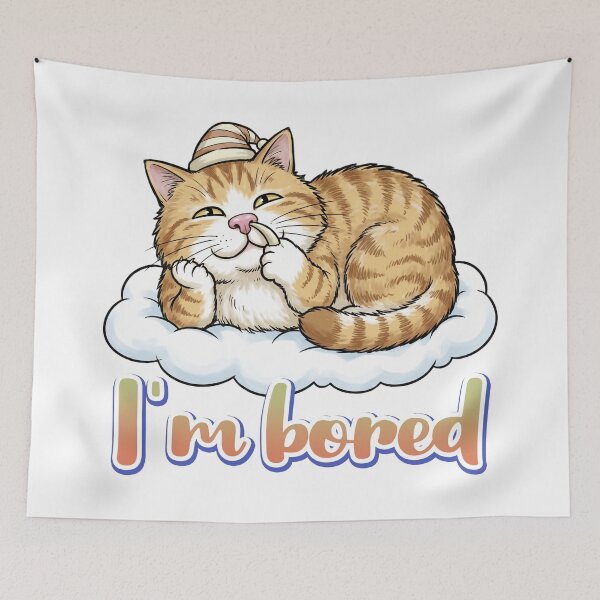 Item preview, I'm Bored Funny Orange Tabby Cat on Cloud Cute Cat Design designed and sold by LOVEARTDESIGN.