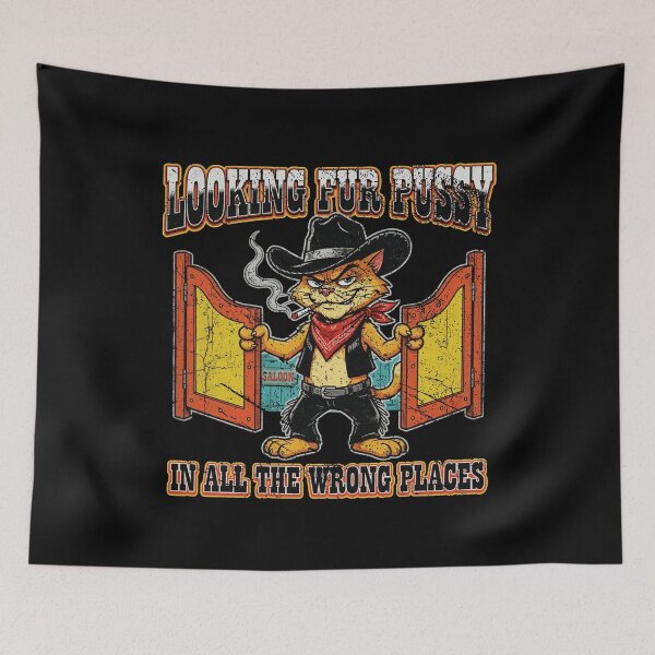 Item preview, Western Cowboy Cat Looking Fur Pussy In All The Wrong Places Vintage designed and sold by QSoShop.