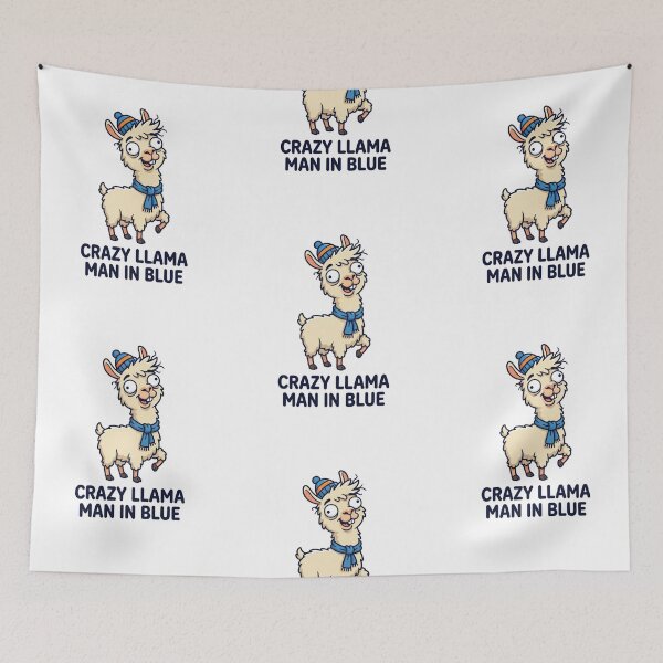 Item preview, Crazy Llama Man in Blue Scarf Beanie Cartoon Funny Alpaca Lover Humor designed and sold by raedattia.