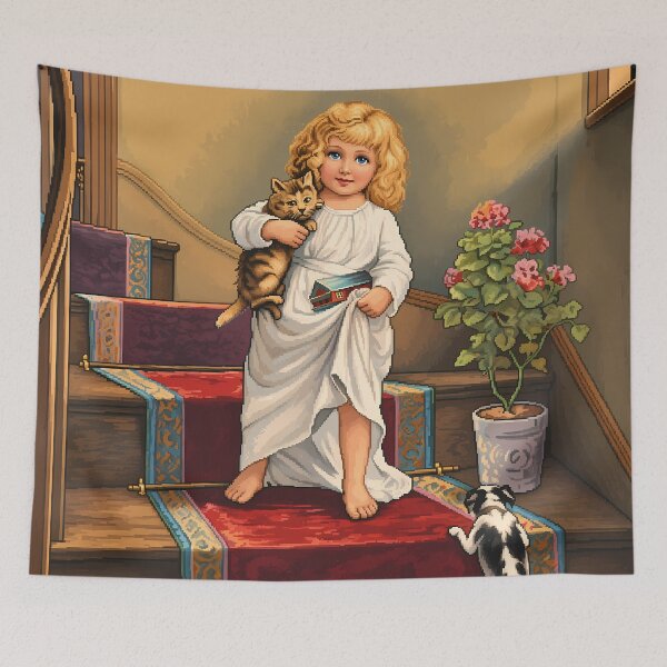 Item preview, Pixel Art Good Morning Girl Kitten Poster designed and sold by aigcx.