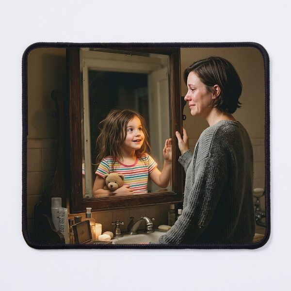 Item preview, Woman Seeing Inner Child Reflection Bathroom Mirror designed and sold by Michaelragheb.
