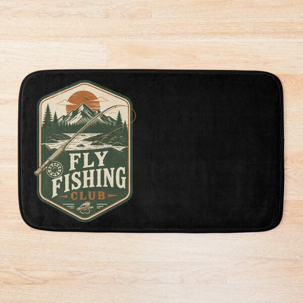 Item preview, Fly Fishing Club Retro River Mountain Badge Design designed and sold by CalmDownZone ⭐️⭐️⭐️⭐️⭐️.