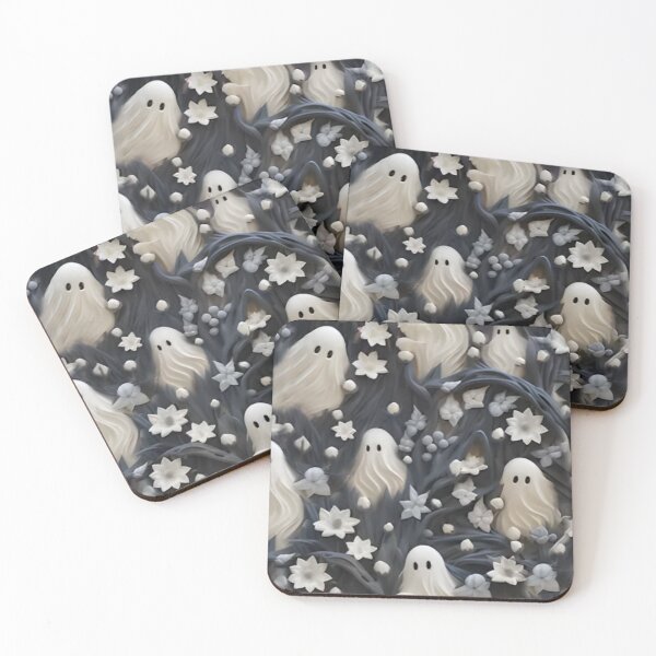 Item preview, Cute Ghosts in White Floral Garden — Spooky Cottagecore Seamless Pattern designed and sold by LYAN-STORE.
