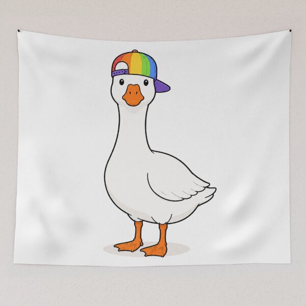 Item preview, Gustav the Goose – Cute Goose with Rainbow Cap designed and sold by LittleGinnyArt.
