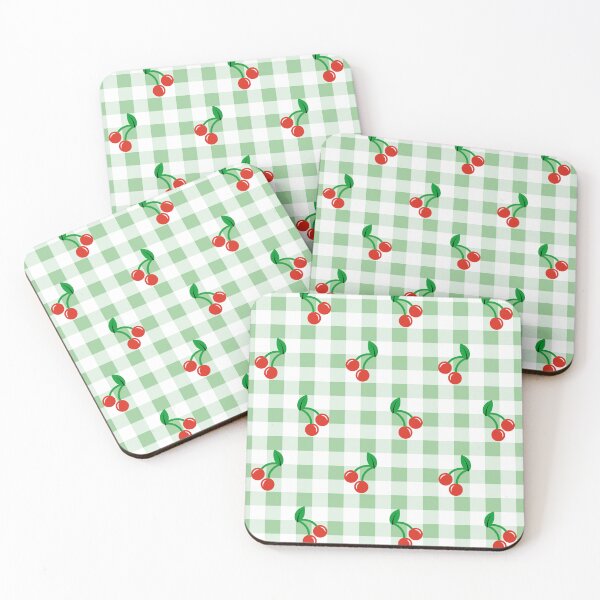 Item preview, Gingham and Cherries Pattern Light Green and White  designed and sold by Pinkdeer Designs.
