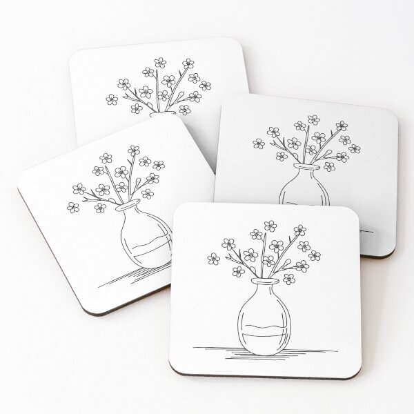 Item preview, Doodle illustration of a vase containing cherry blossom stems designed and sold by rasagamastore.