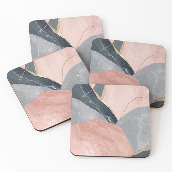 Item preview, Blush Pink & Navy Blue Marble Abstract — Gold Veins Kintsugi Fluid Art designed and sold by LYAN-STORE.