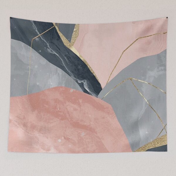 Item preview, Blush Pink & Navy Blue Marble Abstract — Gold Veins Kintsugi Fluid Art designed and sold by LYAN-STORE.