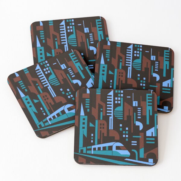 Item preview, Retro Cyberpunk Night Cityscape — Geometric Futurist Train Illustration designed and sold by LYAN-STORE.