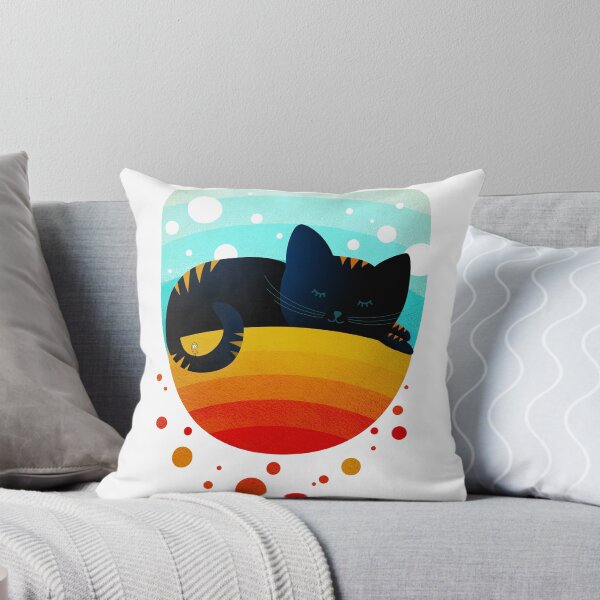 Item preview, Sleepy kitty over the rainbow holding an owl on its tail designed and sold by OwlyChic.