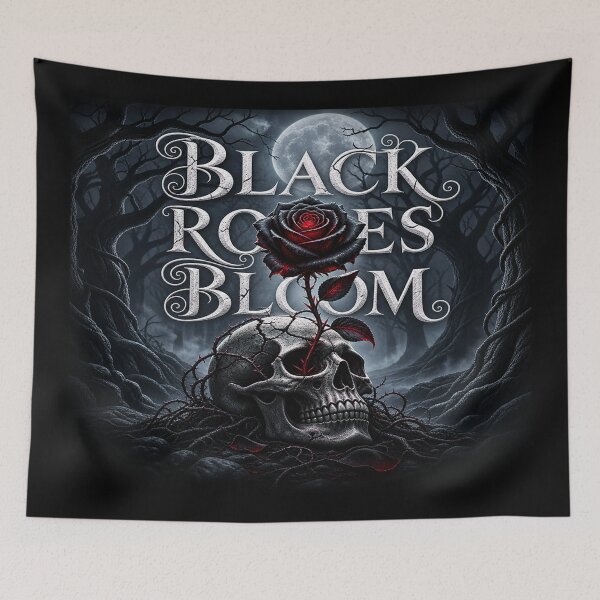 Item preview, Black Roses Bloom – Gothic Skull and Dark Rose designed and sold by TroviTutto.