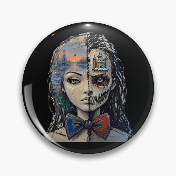 Item preview, Split Face Gothic Portrait Winter Landscape Castle Skull Art designed and sold by LujziWorld.