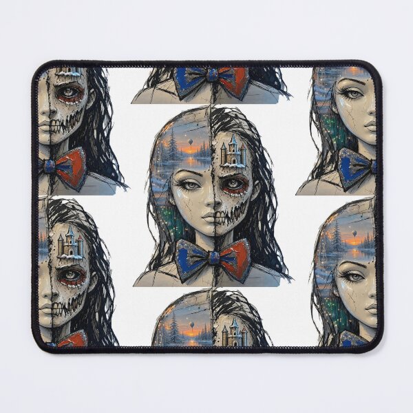 Item preview, Split Face Gothic Portrait Winter Landscape Castle Skull Art designed and sold by LujziWorld.