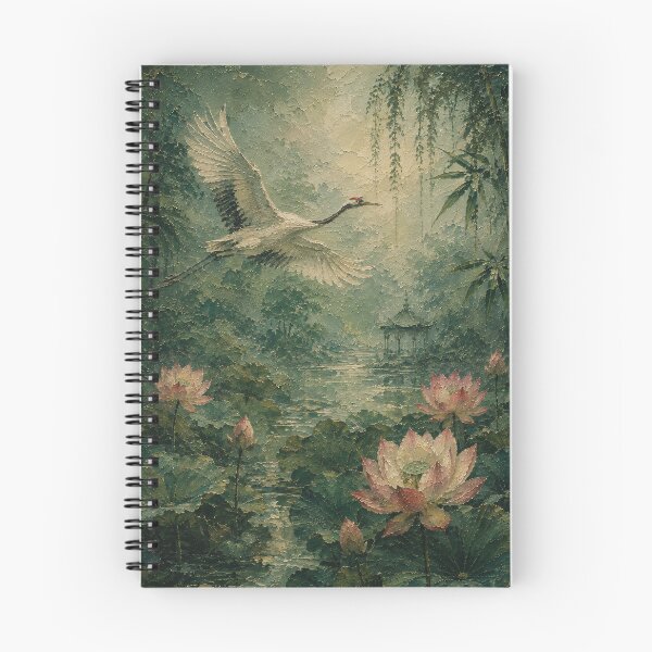 Item preview, Crane Painting Over Lotus Pond Lush Green Forest designed and sold by Jozefin's Studio.