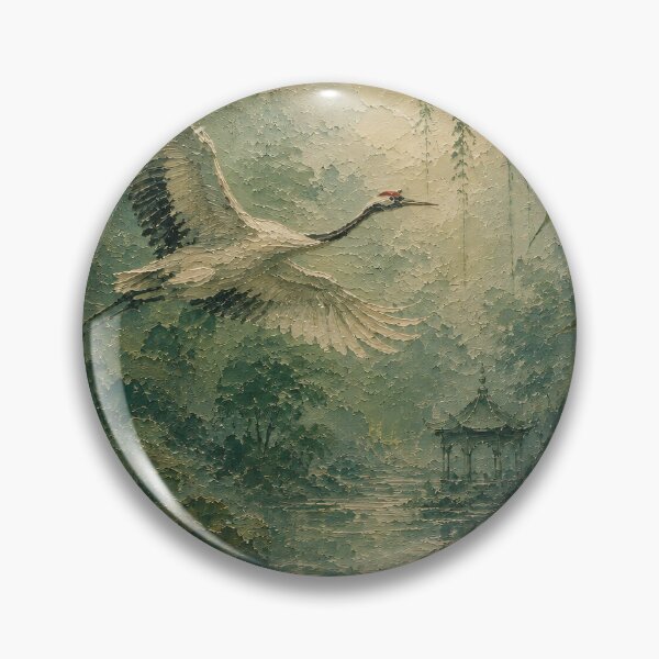 Item preview, Crane Painting Over Lotus Pond Lush Green Forest designed and sold by Jozefin's Studio.