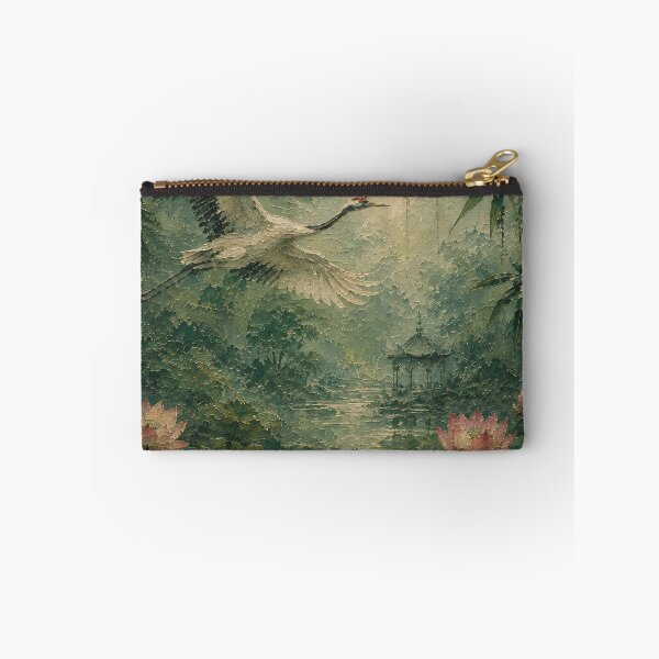 Item preview, Crane Painting Over Lotus Pond Lush Green Forest designed and sold by Jozefin's Studio.