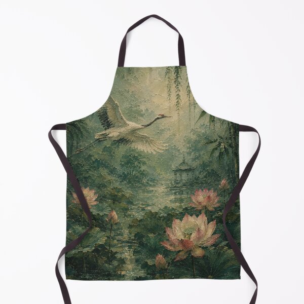 Item preview, Crane Painting Over Lotus Pond Lush Green Forest designed and sold by Jozefin's Studio.