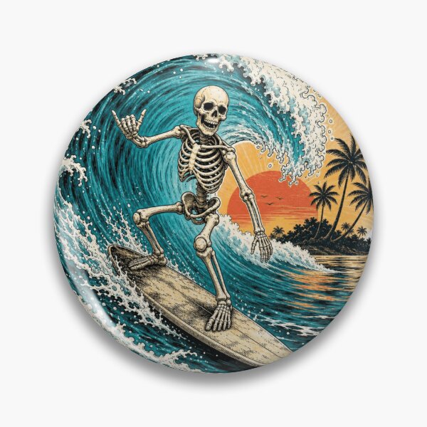 Item preview, Retro Skeleton Surfer Barrel Wave Shaka Hand Sunset designed and sold by Retro Surf & Roam.