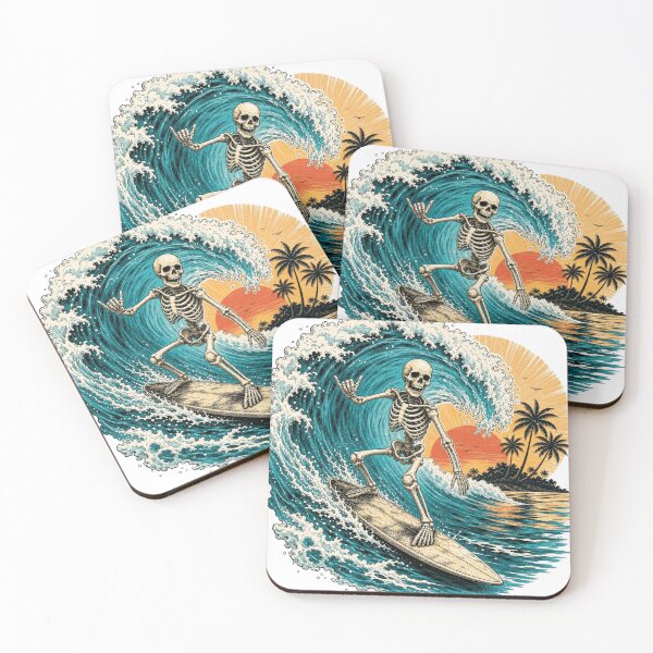 Item preview, Retro Skeleton Surfer Barrel Wave Shaka Hand Sunset designed and sold by Retro Surf & Roam.