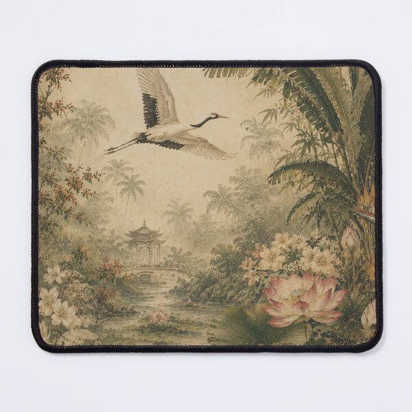 Item preview, Vintage Botanical Crane Painting Lush Garden Chinoiserie designed and sold by Jozefin's Studio.