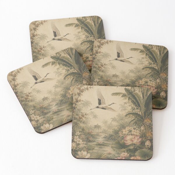 Item preview, Vintage Botanical Crane Painting Lush Garden Chinoiserie designed and sold by Jozefin's Studio.