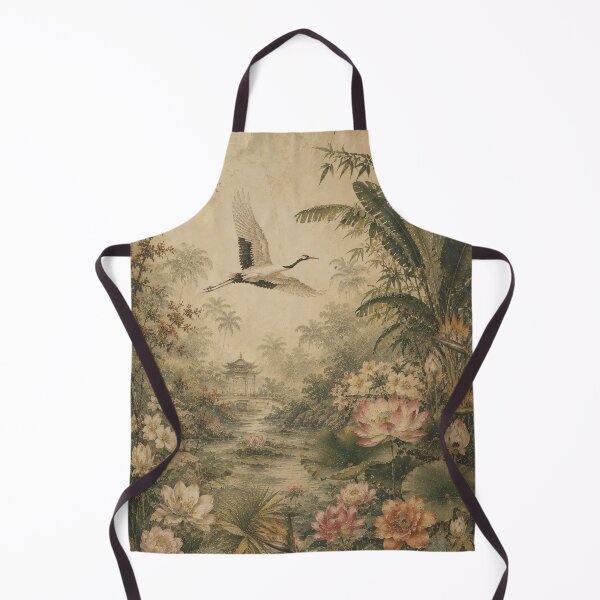 Item preview, Vintage Botanical Crane Painting Lush Garden Chinoiserie designed and sold by Jozefin's Studio.