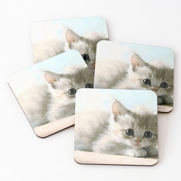 Item preview, Cute Kitten Minimalist Pastel Oil Painting designed and sold by ArtAmbience.