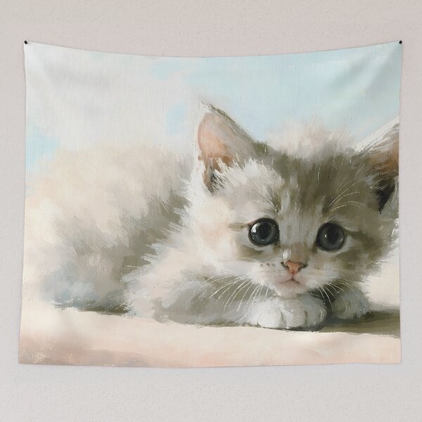 Item preview, Cute Kitten Minimalist Pastel Oil Painting designed and sold by ArtAmbience.