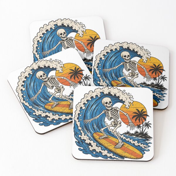 Item preview, Retro Skeleton Surfer Curling Wave Sunset Palm Trees designed and sold by Retro Surf & Roam.