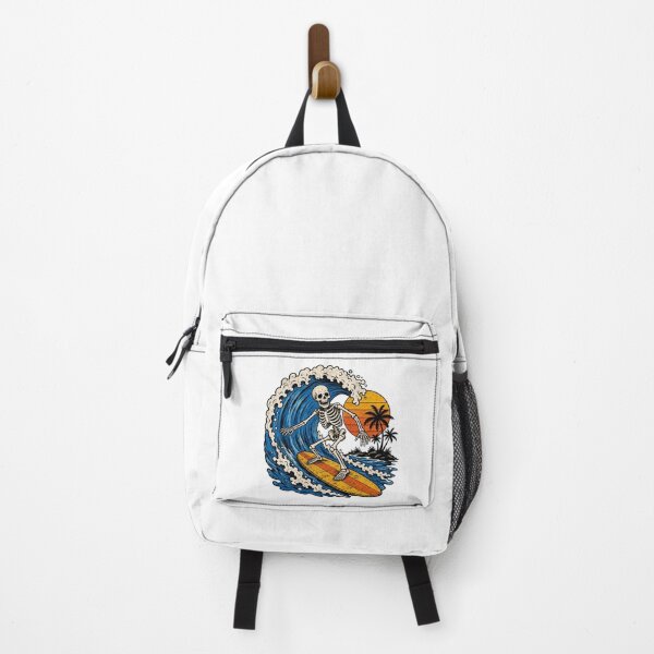 Item preview, Retro Skeleton Surfer Curling Wave Sunset Palm Trees designed and sold by Retro Surf & Roam.