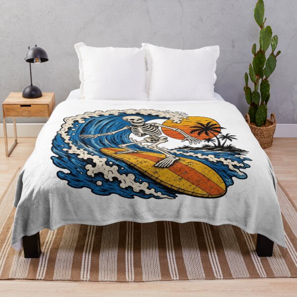 Item preview, Retro Skeleton Surfer Curling Wave Sunset Palm Trees designed and sold by Retro Surf & Roam.