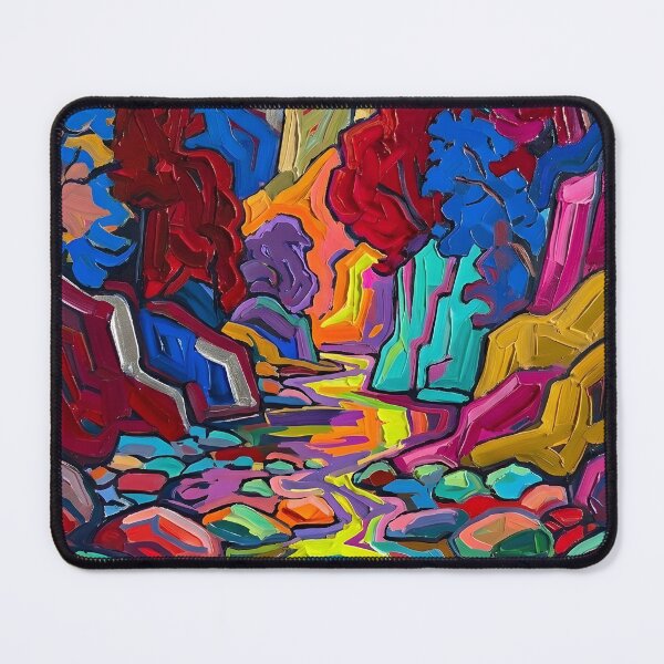 Item preview, Abstract Expressionist River Canyon Canvas Print | Vivid Impasto Nature Fine Art Poster | Colorful Fauvist Landscape Wall Decor | Heavy Brushstroke Mountain Gorge Print designed and sold by SergioMiklos.