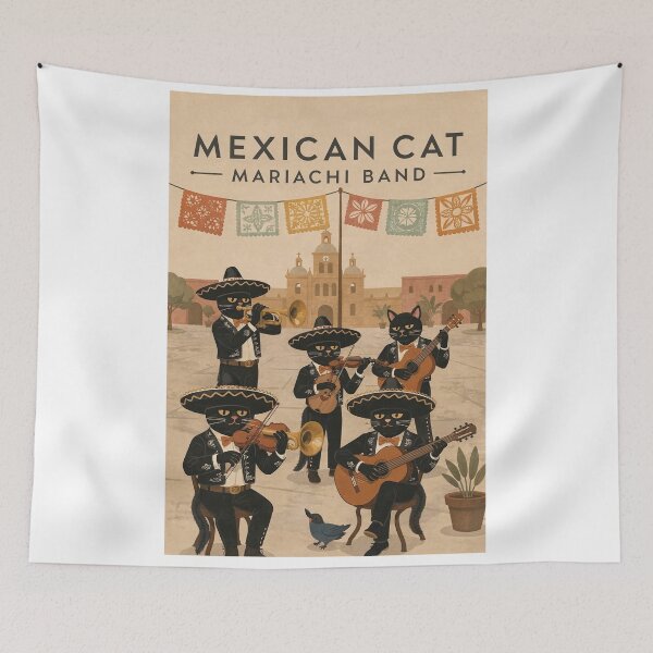 Item preview, Mexican Cat Mariachi Band Vintage Art designed and sold by Wandered North.