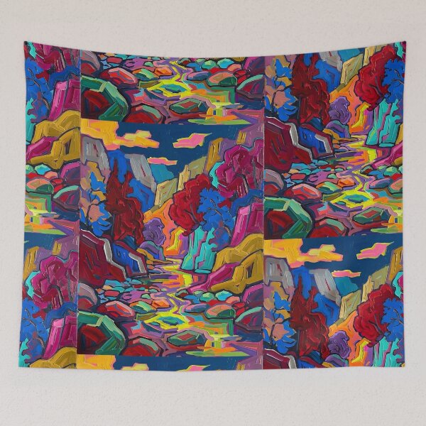 Item preview, Abstract Expressionist River Canyon Canvas Print | Vivid Impasto Nature Fine Art Poster | Colorful Fauvist Landscape Wall Decor | Heavy Brushstroke Mountain Gorge Print designed and sold by SergioMiklos.