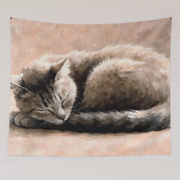 Item preview, Sleeping Cat Cozy Warm Oil Painting designed and sold by ArtAmbience.