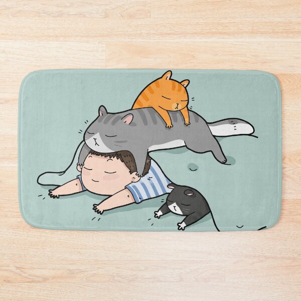 Item preview, Not Today Funny Lazy Sleeping Cats Stacked On Boy Graphic Art designed and sold by The Upside Down.