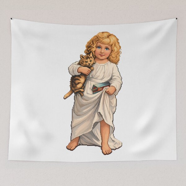 Item preview, Pixel Art Vintage Girl Holding Kitten Cutout designed and sold by aigcx.