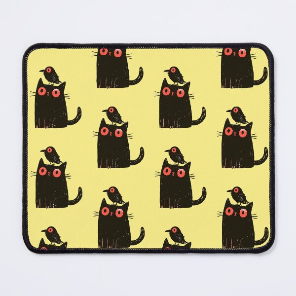 Item preview, Spooky Black Cat Raven witchcore art Familiar Linocut Graphic Art Print designed and sold by Catophile.