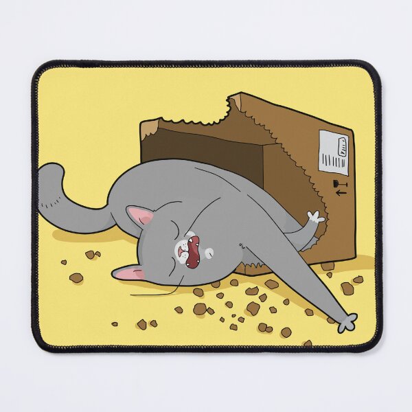 Item preview, Funny Sleeping Grey Cat In Chewed Cardboard Box Liquid Cat Art designed and sold by The Upside Down.