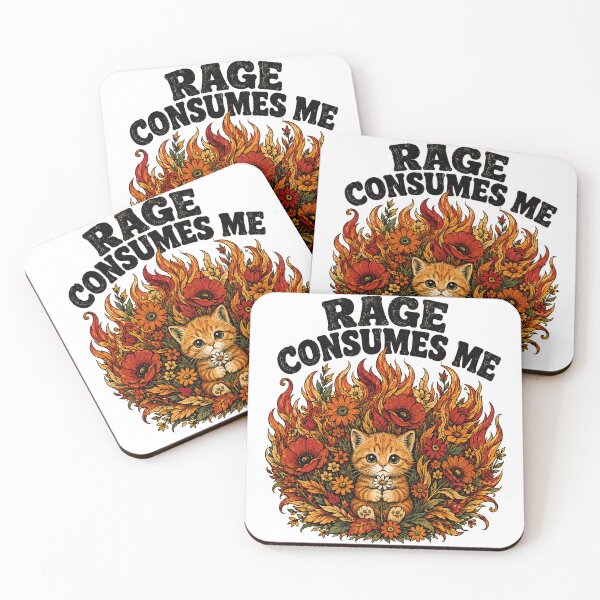 Item preview, Rage Consumes Me – Cute Kitten Floral Fire Vintage Art designed and sold by WILLIAMS-BR.