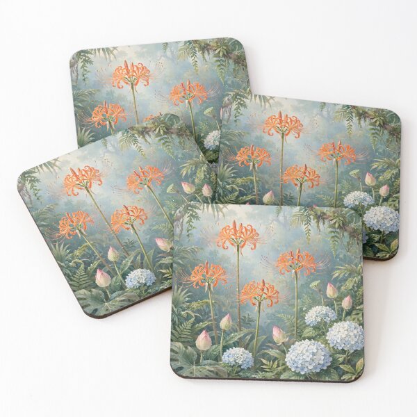 Item preview, Vintage Botanical Oil Painting Spider Lilies Hydrangeas designed and sold by Jozefin's Studio.